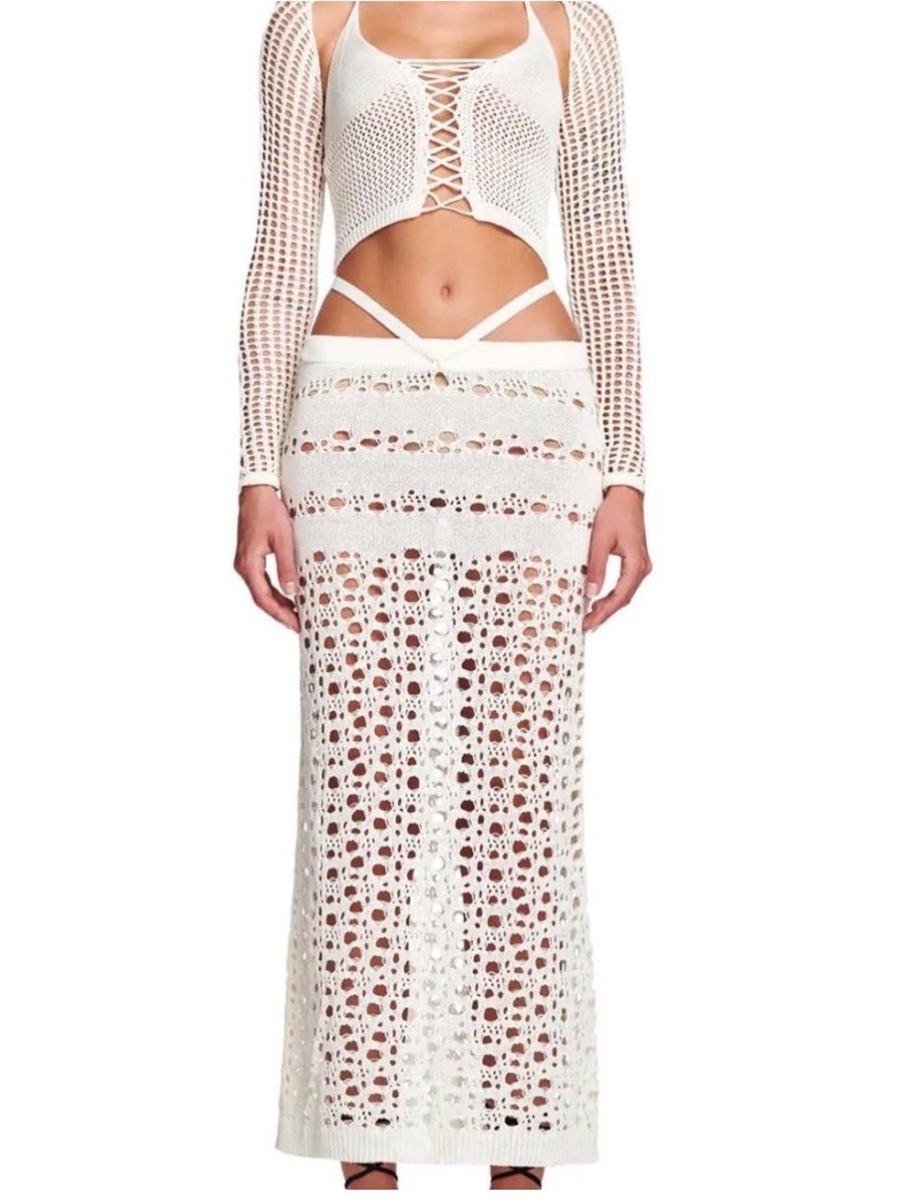 I.AM.GIA Alix Crochet Knit Maxi Skirt Resort Cover-Up Skirt